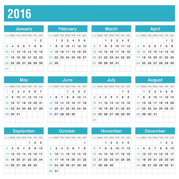 Vector illustration of Calender 2016 In Blue Color - VECTOR