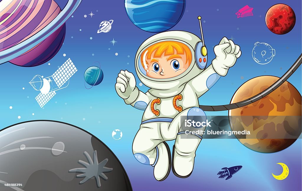 Astronaut with planets in space Astronaut with planets in space illustration 2015 stock vector