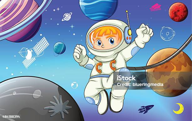 Astronaut With Planets In Space Stock Illustration - Download Image Now - 2015, Astronaut, Backgrounds