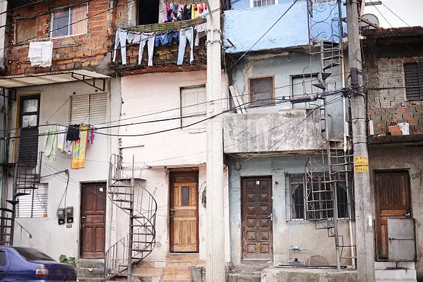 Cropped shot of a block of tenements in a rundown neighborhood in Brazil
