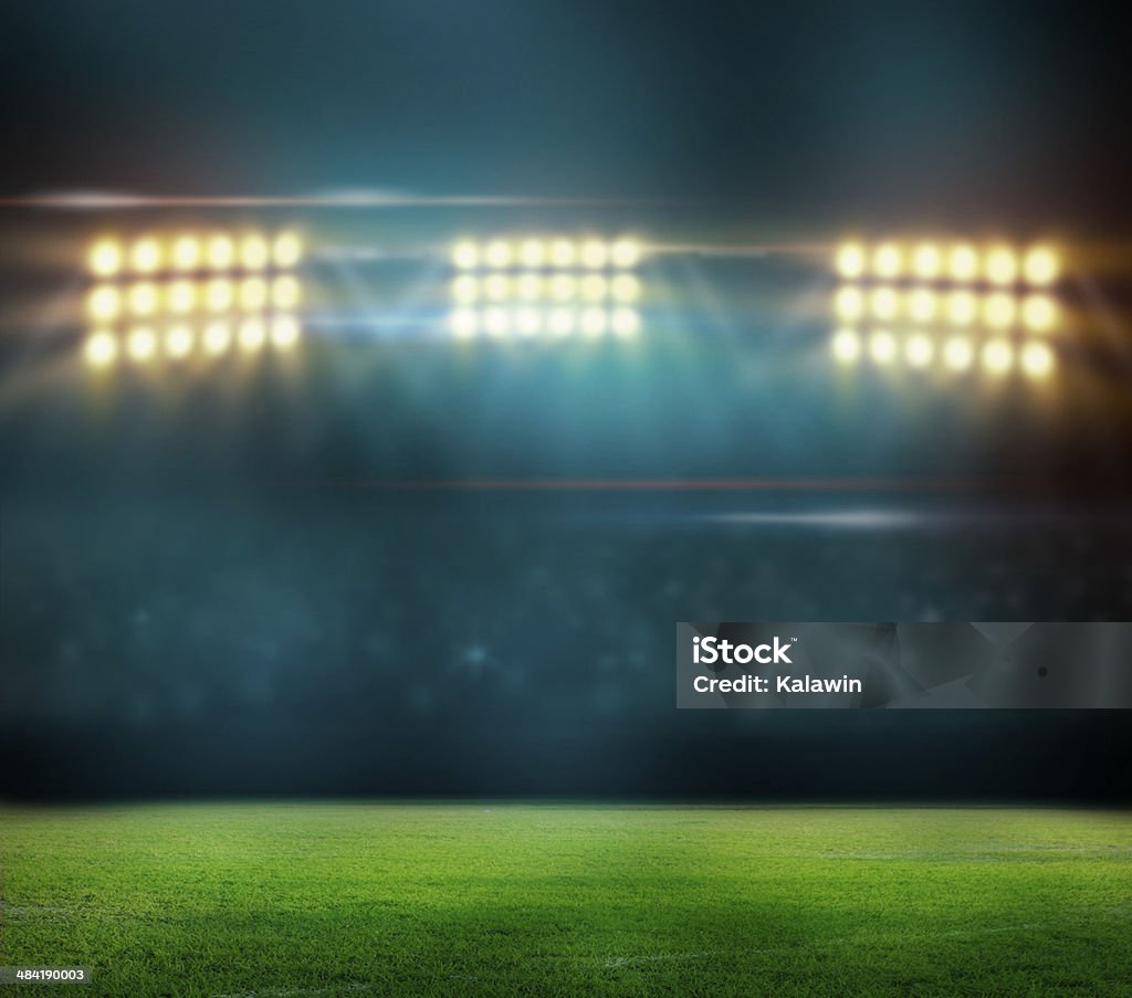 spotlight Green soccer field, Bleachers Stock Photo