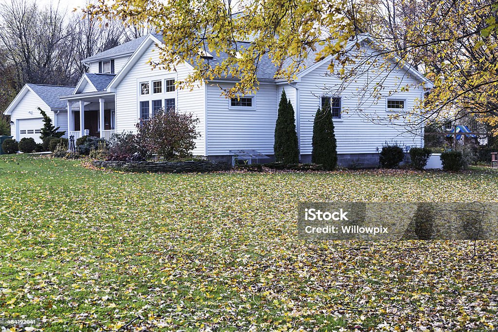 Late Autumn Suburban Neighborhood Home - Royaltyfri Fram eller baksida Bildbanksbilder