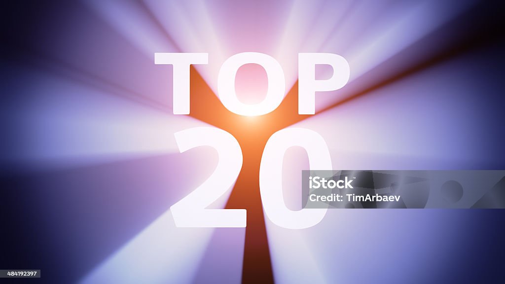 Illuminated TOP 20 Radiant light from the word "TOP 20" Number 20 Stock Photo