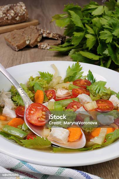 Vegetable Soup With Chicken Stock Photo - Download Image Now - 2015, Bisque, Bouillon