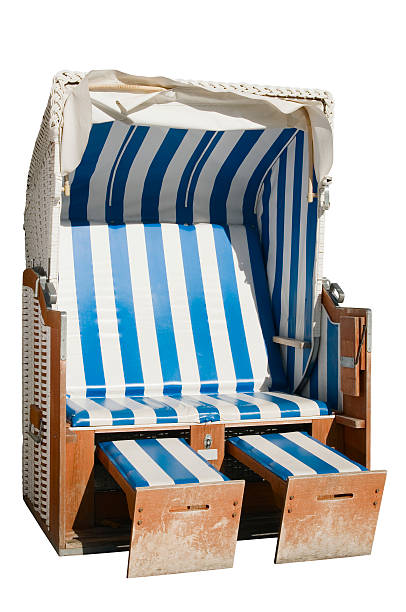 beach chair blue white striped stock photo