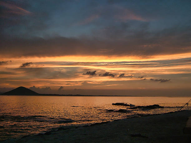 Beach at sunset stock photo