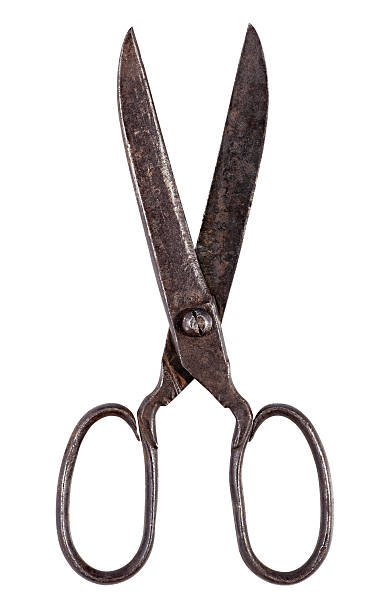 istock Pair of open steel scissors 484194817