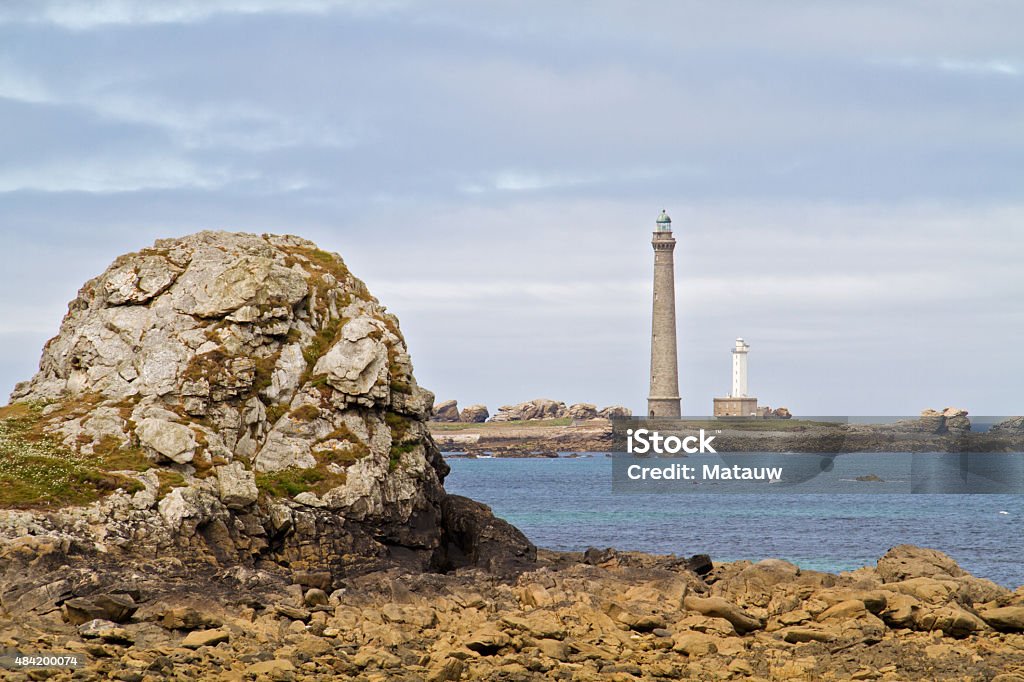 Two lighthouses Virgin Island Lighthouse - Lighthouses in Finistere, Brittany, France 2015 Stock Photo