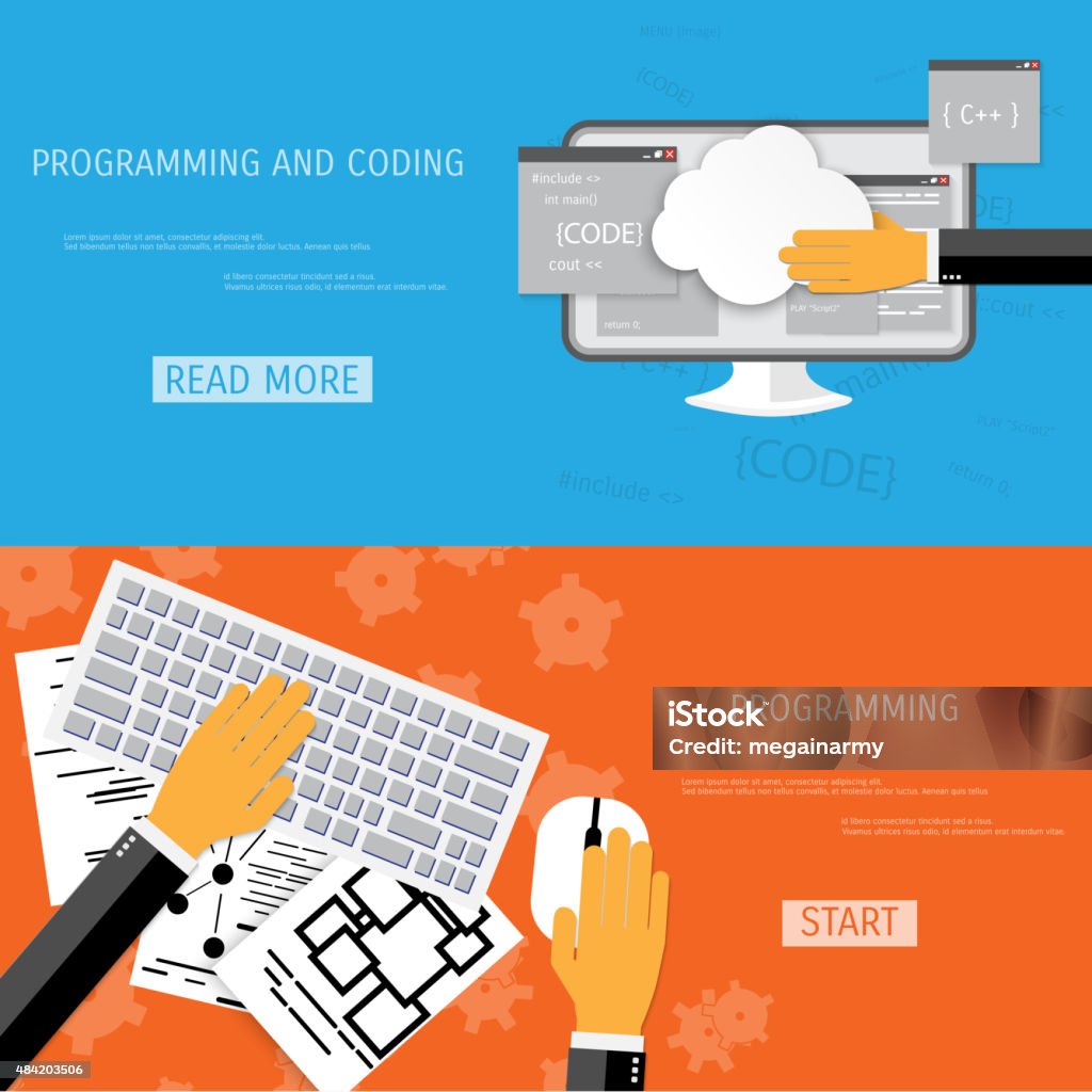Vector Flat Concept Of Programming And Coding Stock Illustration ...