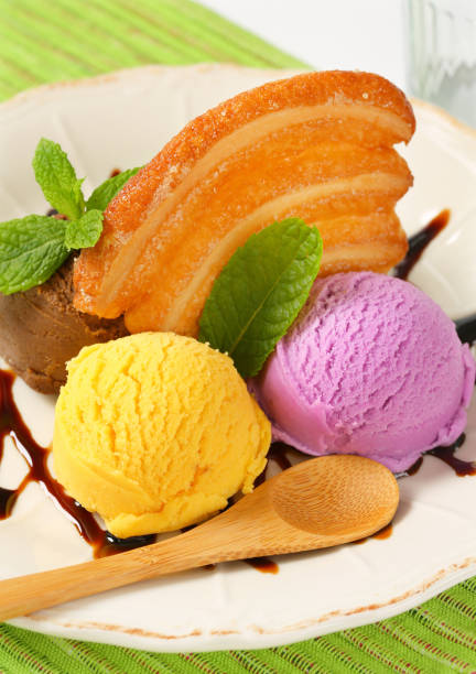 istock Ice cream with puff pastry biscuit 484203740