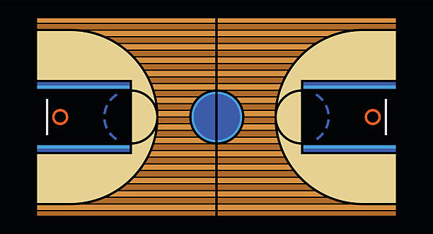 ilustraciones, imágenes clip art, dibujos animados e iconos de stock de cancha de básquetbol - school gymnasium parquet floor sport empty