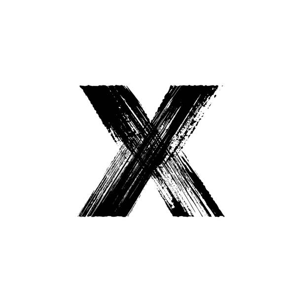 buchstabe x hand drawn mit trockenbürsten. kleinbuchstaben - buchstabe x stock-grafiken, -clipart, -cartoons und -symbole