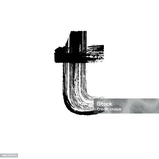 Letter T Hand Drawn With Dry Brush Lowercase Stock Illustration - Download Image Now - Letter T, Paintbrush, 2015