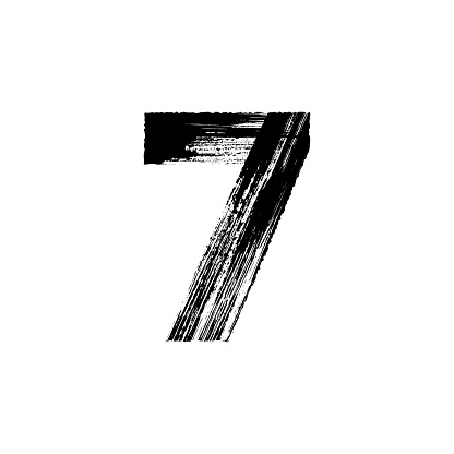 Vector number Seven 7 hand-drawn with dry brush