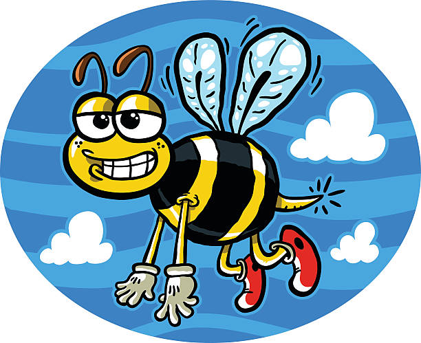 Bumblebee Vector illustration of a cute smiling flying bumblebee cartoon hornet swarm stock illustrations