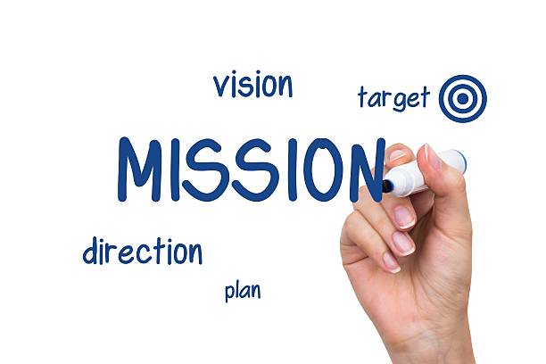 istock Hand writing company mission content with blue marker 484211834