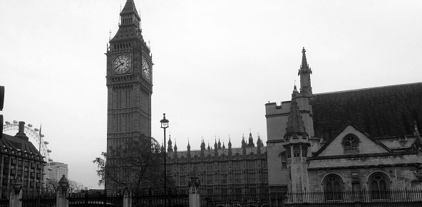 A view of Big Ben and the Houses of Parliament in Black and White