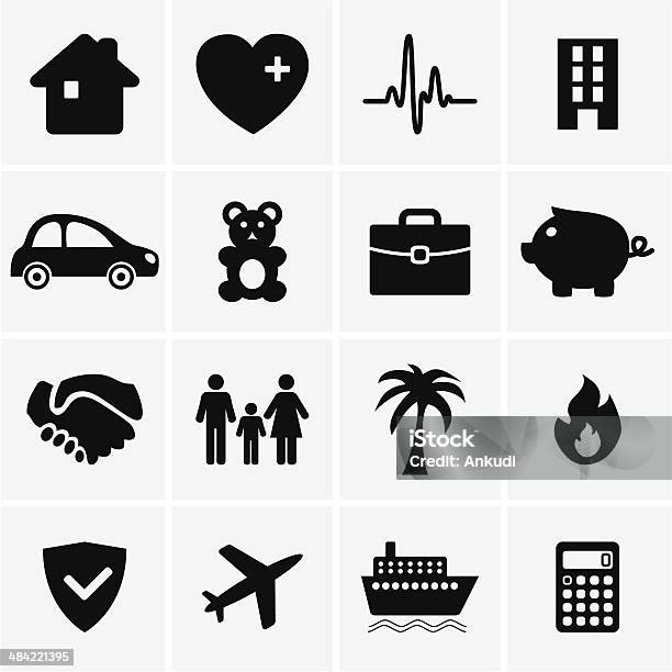 Значки Страхования — стоковая векторная графика и другие изображения на тему Иконка - Иконка, Образ жизни, Автомобиль