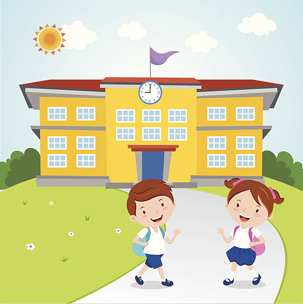  Ilustración de Ir A La Escuela Para Niños y más Vectores Libres de Derechos de Edificio escolar