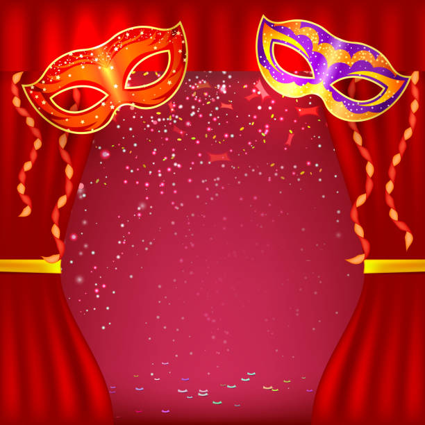 Red Background With Theater Stage And Masks Banner Stock Illustration -  Download Image Now - iStock