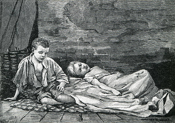 illustrations, cliparts, dessins animés et icônes de victorian street enfants dormir sur le terrain - street child