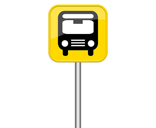 Isolated yellow sign with symbol showing bus