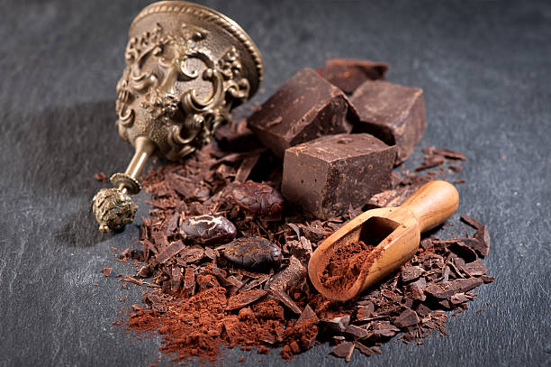 istock Chocolate and cocoa  on dark stone background 484226848