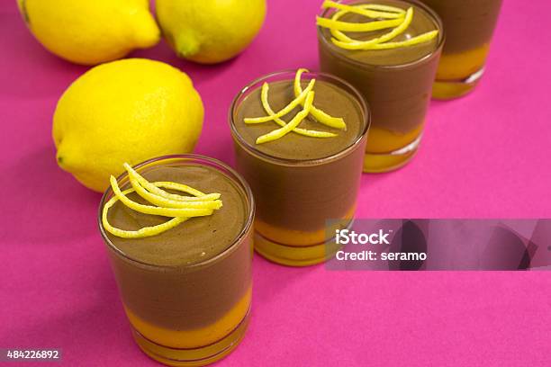 Chocolate Mousse On Mango Puree Stock Photo - Download Image Now - 2015, Brown, Chocolate