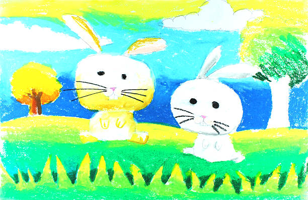 ilustraciones, imágenes clip art, dibujos animados e iconos de stock de pinturas de los niños de siete años - three objects three people three animals number 7