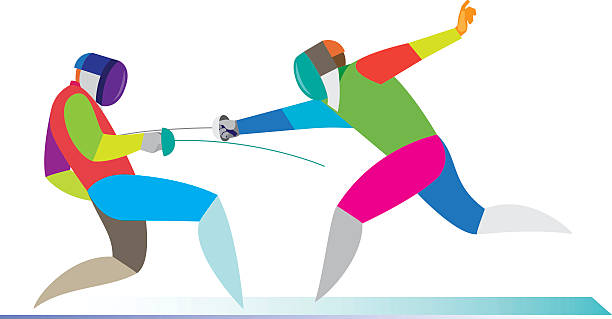 ilustrações de stock, clip art, desenhos animados e ícones de esgrima duelo - fencing sport rivalry sword