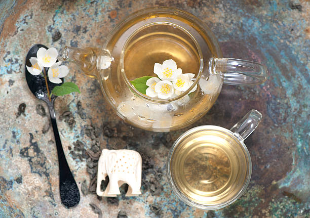 Green tea with jasmin, horizontal. Top view