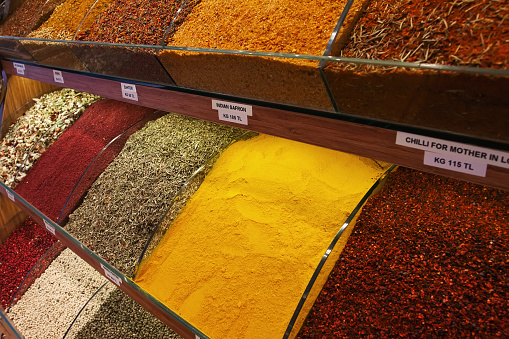 Spice Market with various spice flavours in istanbul,Turkey.