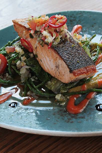 istock salmon steak plated meal 484252282