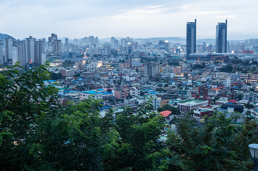 A wide view of Daejeon Metropolitan City, South Korea on a rainy day.