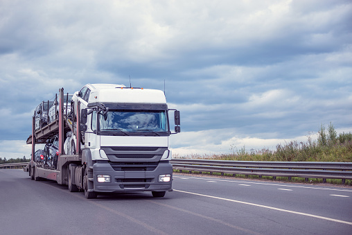 Digital art Lorry on a motorway in motion