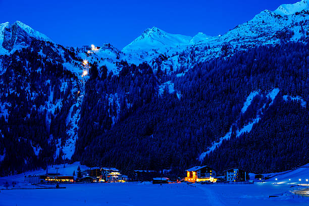 Idyllic winter ski resort Hintertux, Tirol, Austria in early winter morning.  http://santoriniphoto.com/Template-Ski.jpg