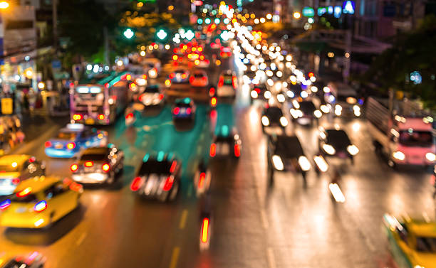 istock abstact blur bokeh of Evening traffic jam on road. 484261522