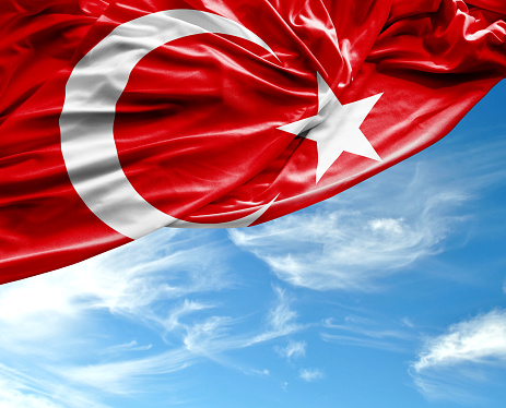 Turkish waving flag on beautiful day