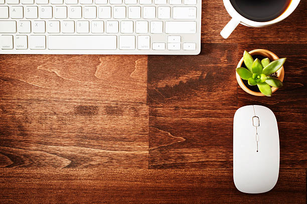 istock Neat workstation on a wooden desk 484264156