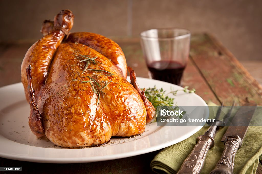 grilled turkey and vegetables for christmas and thanks giving day Roast Chicken Stock Photo