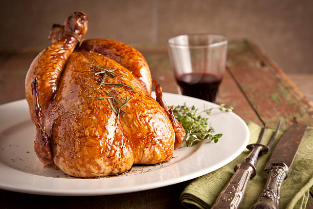 grilled turkey and vegetables for christmas and thanks giving day stock photo