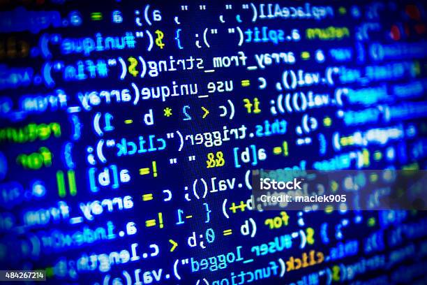 Software Developer Programming Code On Computer Stock Photo - Download Image Now - Binary Code, Data, Waiting In Line