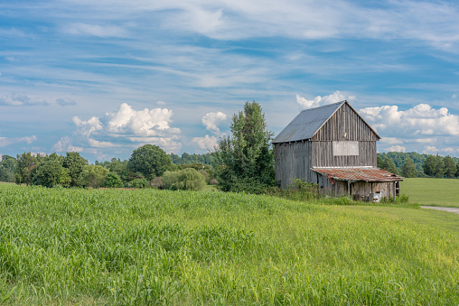 And old barn or shed by the side of the road. Los in time picture of a bygone eera.