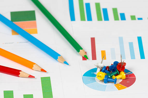 istock pie and bar charts with pencils and pins 484276878