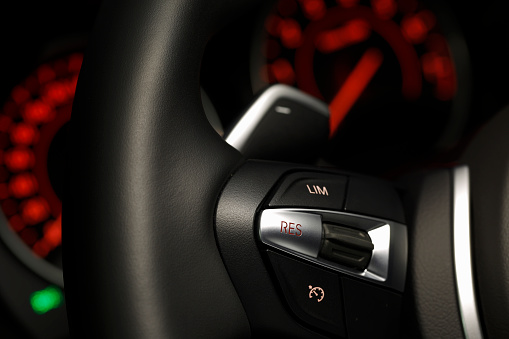 Modern car interior detail. shot with very shallow depth of field , Macro photography
