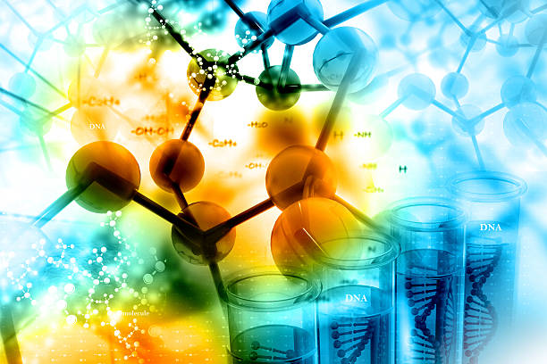 Molecules on scientific background stock photo