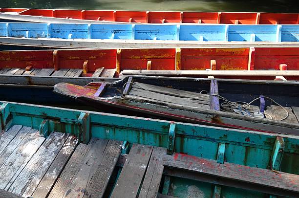 istock Colorful wooden boats background 484280152