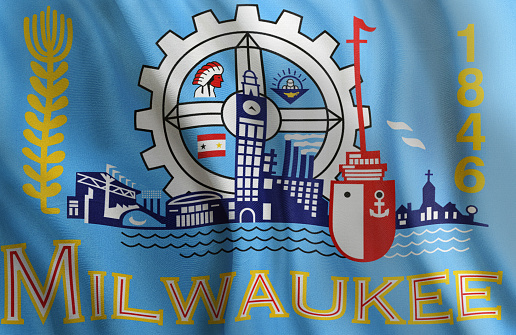 Digitally created image of a waving city flag.