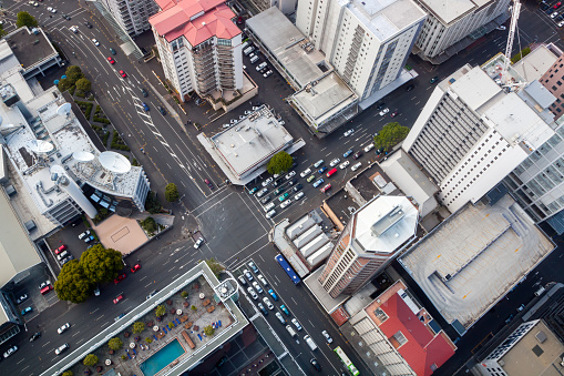Modern City Crossroad from Bird's Perspective (Auckland downtown taken from Skytower)