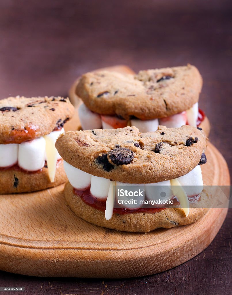 Draculaâs Dentures for Halloween Draculaâs Dentures for Halloween made of cookies and marshmallow 2015 Stock Photo